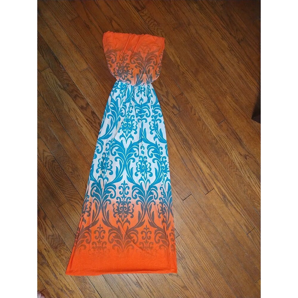 Filly Flair Strapless Dress Women's Small Tube Top Long Orange Beachy Resort